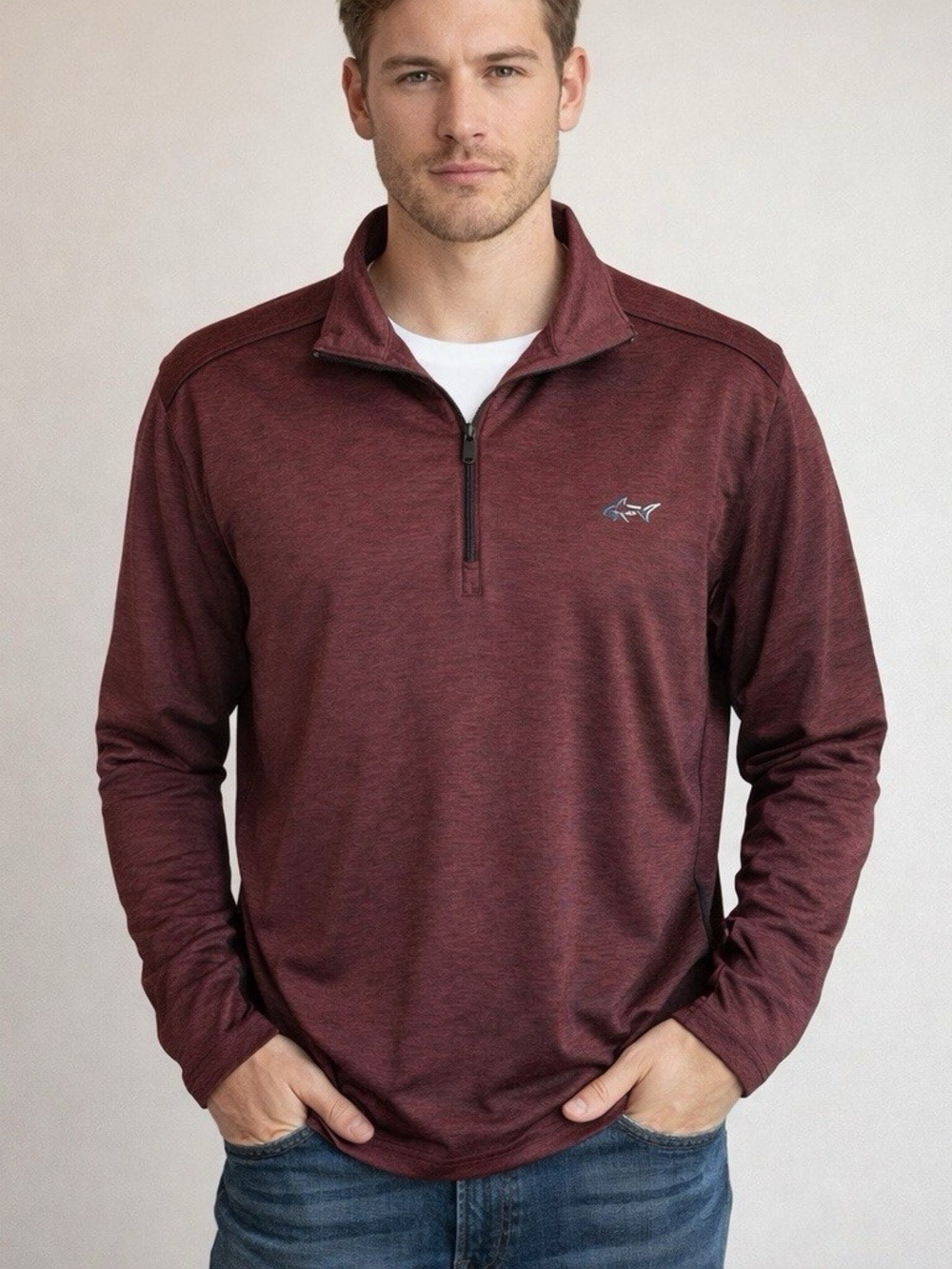 Greg Norman Men's Quarter-Zip Pullover Jacket - Burgundy